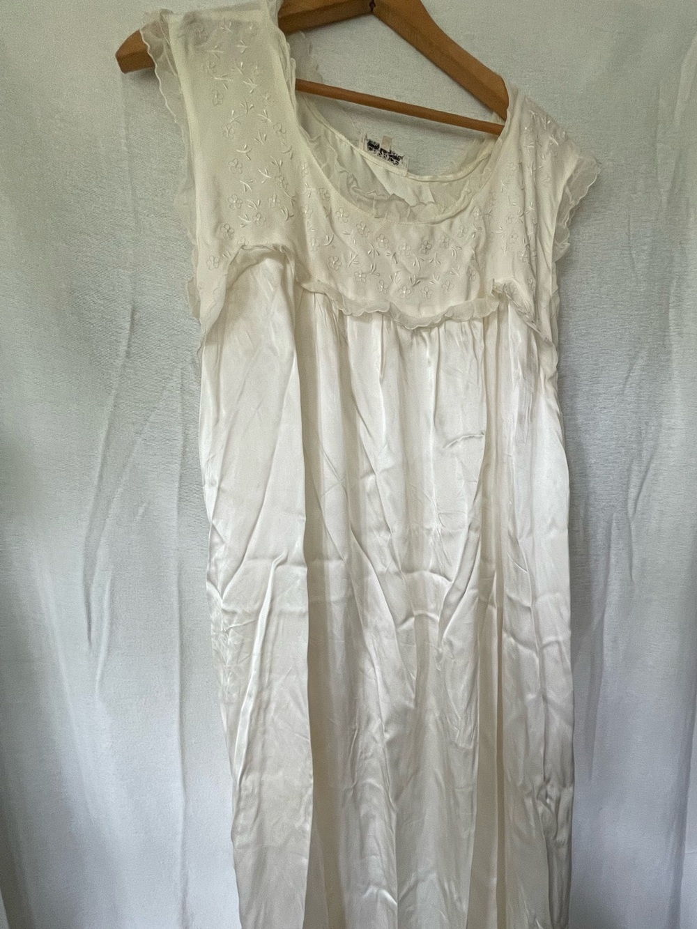 ANTIQUE VINTAGE FRENCH SILK NIGHT GOWN DRESS IVORY LACE SIZE 42 FRANCE PURA SETA